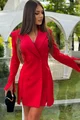Rochie de Dama Tip Sacou, Evazata,cu Crapaturi Laterale, Maneci Lungi si Nasturi, Muglle, Rosie