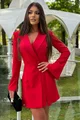 Rochie de Dama Tip Sacou, Evazata,cu Crapaturi Laterale, Maneci Lungi si Nasturi, Muglle, Rosie