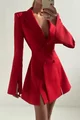 Rochie de Dama Tip Sacou, Evazata,cu Crapaturi Laterale, Maneci Lungi si Nasturi, Muglle, Rosie