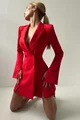Rochie de Dama Tip Sacou, Evazata,cu Crapaturi Laterale, Maneci Lungi si Nasturi, Muglle, Rosie