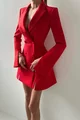 Rochie de Dama Tip Sacou, Evazata,cu Crapaturi Laterale, Maneci Lungi si Nasturi, Muglle, Rosie