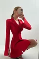 Rochie de Dama Tip Sacou, Evazata,cu Crapaturi Laterale, Maneci Lungi si Nasturi, Muglle, Rosie