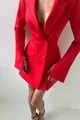 Rochie de Dama Tip Sacou, Evazata,cu Crapaturi Laterale, Maneci Lungi si Nasturi, Muglle, Rosie