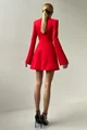 Rochie de Dama Tip Sacou, Evazata,cu Crapaturi Laterale, Maneci Lungi si Nasturi, Muglle, Rosie