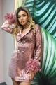 Rochie  de Dama Tip Sacou GLENNYS,din Satin,  cu Paiete Roz Old Pink