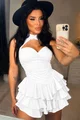 Rochie  de Dama,Usor Asimetrica, cu Volane , Mirabelle, Alba