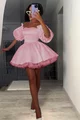 Rochie de Ocazie, cu Maneci Scurte Bufante, si Tulle, MyBabydoll, Roz