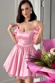 Rochie de Ocazie, cu Maneci Scurte Bufante, si Tulle, MyBabydoll, Roz