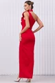 Rochie de Ocazie din Bistrech, cu Crapatura Adanca, Accesorizata cu Flori  pe Bust, Elle, Rosu