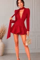 Rochie din Bistrech Scurta, cu Cordon Decorativ la Gat, cu Maneci Lungi si Brau Detasabil, Podiums, Rosu