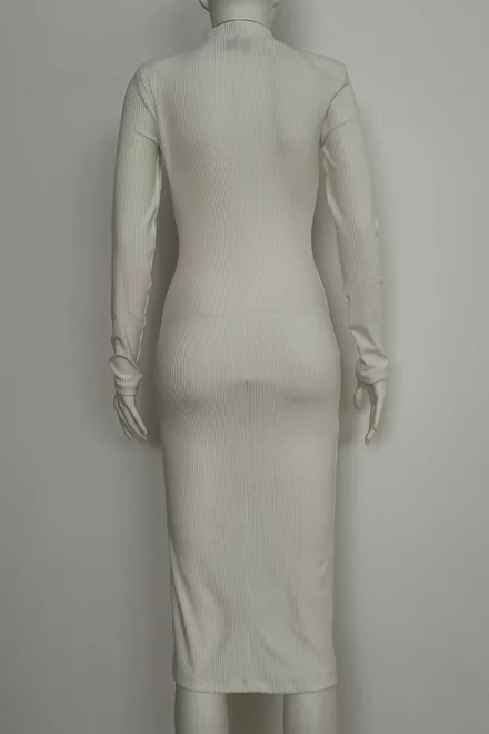 Rochie din Pulover, pe Gat, cu Maneci Lungi si Crapatura Adanca pe o Parte, Willow, Alba