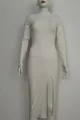 Rochie din Pulover, pe Gat, cu Maneci Lungi si Crapatura Adanca pe o Parte, Willow, Alba