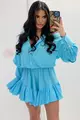 Rochie  din Tesatura Tip In, cu Maneci Detasabile si Fusta - Pantalon, Daenerys, Turcoaz