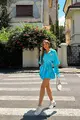 Rochie  din Tesatura Tip In, cu Maneci Detasabile si Fusta - Pantalon, Daenerys, Turcoaz