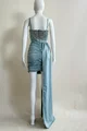 Rochie Eleganta, cu Bust din Paiete,cu Trena, in Bretele si cu Decolteu Adanc Decupat Asimetric, Taya, Bleu