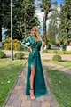 Rochie Eleganta de Dama, Accesorizata cu  Dantela Flori 3D si Fusta din Satin, Moonglitter, Verde