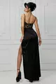 Rochie Eleganta de Dama, Bust Paiete cu Auriu si Fusta Satin Petrecuta, Catanya, Neagra
