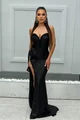 Rochie Eleganta de Dama, cu Decolteu si Crapatura pe Picior, din Paiete, Vylora, Neagra