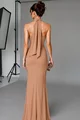 Rochie Eleganta de Dama, din Lycra, cu Prindere dupa Gat si Spate Gol, Camilla, Caramel