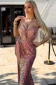 Rochie Eleganta de Dama, din Paiete, cu Decolteu si Crapatura pe Picior, Divina, Roz