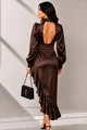 Rochie Eleganta de Dama, din Satin, Decupata pe Picior, Kiara, Maro