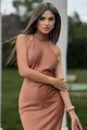 Rochie Eleganta de Dama, Lunga din Satin,cu Spate Gol, Prinsa Dupa Gat cu Cordoane Lungi, Aurantium, Gold