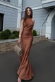 Rochie Eleganta de Dama, Lunga din Satin,cu Spate Gol, Prinsa Dupa Gat cu Cordoane Lungi, Aurantium, Gold