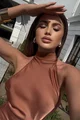 Rochie Eleganta de Dama, Lunga din Satin,cu Spate Gol, Prinsa Dupa Gat cu Cordoane Lungi, Aurantium, Gold