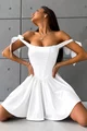 Rochie Eleganta de Dama, Scurta, in Bretele Fundite, cu Corset Ajustabil, Rosolle, Alba