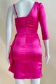 Rochie Eleganta de Ocazie, din Satin, cu un Umar Gol si Volane, cu Accesoriu  Pretios, Nadia, Fucsia