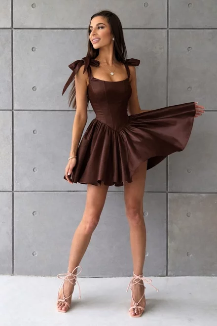 Rochie Eleganta ,de Ocazie, in Bretele Fundite, cu Corset Ajustabil , Dorris, Maro Inchis 