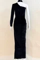 Rochie Eleganta din Catifea, Crapata pe Picior si Accesorizata cu Flori pe Bust, Daysy, Neagra
