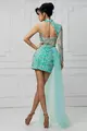 Rochie Eleganta din Dantela, cu o Maneca Lunga si Trena din Tulle pe o Parte, Cirremme, Mint