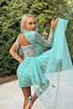 Rochie Eleganta din Dantela, cu o Maneca Lunga si Trena din Tulle pe o Parte, Cirremme, Mint