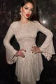 Rochie Eleganta din Paiete, cu Brau Tip Corset, Maneci Lungi si Spate Gol, Zendaya, Alba