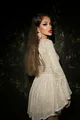 Rochie Eleganta din Paiete, cu Brau Tip Corset, Maneci Lungi si Spate Gol, Zendaya, Alba
