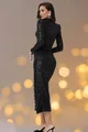 Rochie Eleganta din Paiete, Decupata pe Bust si Accesorizata cu Dantela, Diamante, Neagra
