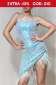 Rochie Eleganta, din Paiete, in Bretele Subtiri si Accesorizata cu Fulgi, Anemonne, Blue