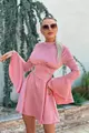 Rochie Eleganta din Satin, cu Brau Tip Corset Accesorizat cu Pietre, Louisiana, Roz Pudra