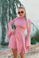 Rochie Eleganta din Satin, cu Brau Tip Corset Accesorizat cu Pietre, Louisiana, Roz Pudra