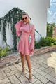 Rochie Eleganta din Satin, cu Brau Tip Corset Accesorizat cu Pietre, Louisiana, Roz Pudra