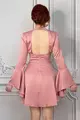 Rochie Eleganta din Satin, cu Brau Tip Corset Accesorizat cu Pietre, Louisiana, Roz Pudra