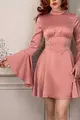 Rochie Eleganta din Satin, cu Brau Tip Corset Accesorizat cu Pietre, Louisiana, Roz Pudra