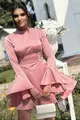 Rochie Eleganta din Satin, cu Brau Tip Corset Accesorizat cu Pietre, Louisiana, Roz Pudra