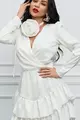 Rochie  Eleganta din Satin, Petrecuta pe Bust si Accesoriu Floare Detasabil, Snow White, Alba
