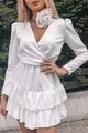 Rochie  Eleganta din Satin, Petrecuta pe Bust si Accesoriu Floare Detasabil, Snow White, Alba