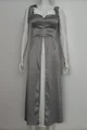 Rochie Eleganta, in Bretele Subtiri, cu Crapatura Adanca pe Fata, si Sectiuni Albe in Contrast, Ali, Gri