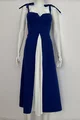 Rochie Eleganta, in Bretele Subtiri, cu Crapatura Adanca pe Fata, si Sectiuni Albe in Contrast, Bellamy, Albastru Electric
