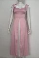 Rochie Eleganta, in Bretele Subtiri, cu Crapatura Adanca pe Fata, si Sectiuni Albe in Contrast, Caitlin, Roz
