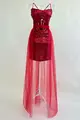 Rochie  Eleganta in Bretele Subtiri, din Paiete, cu Trena din Tulle Atasata, Charlotte, Rosie